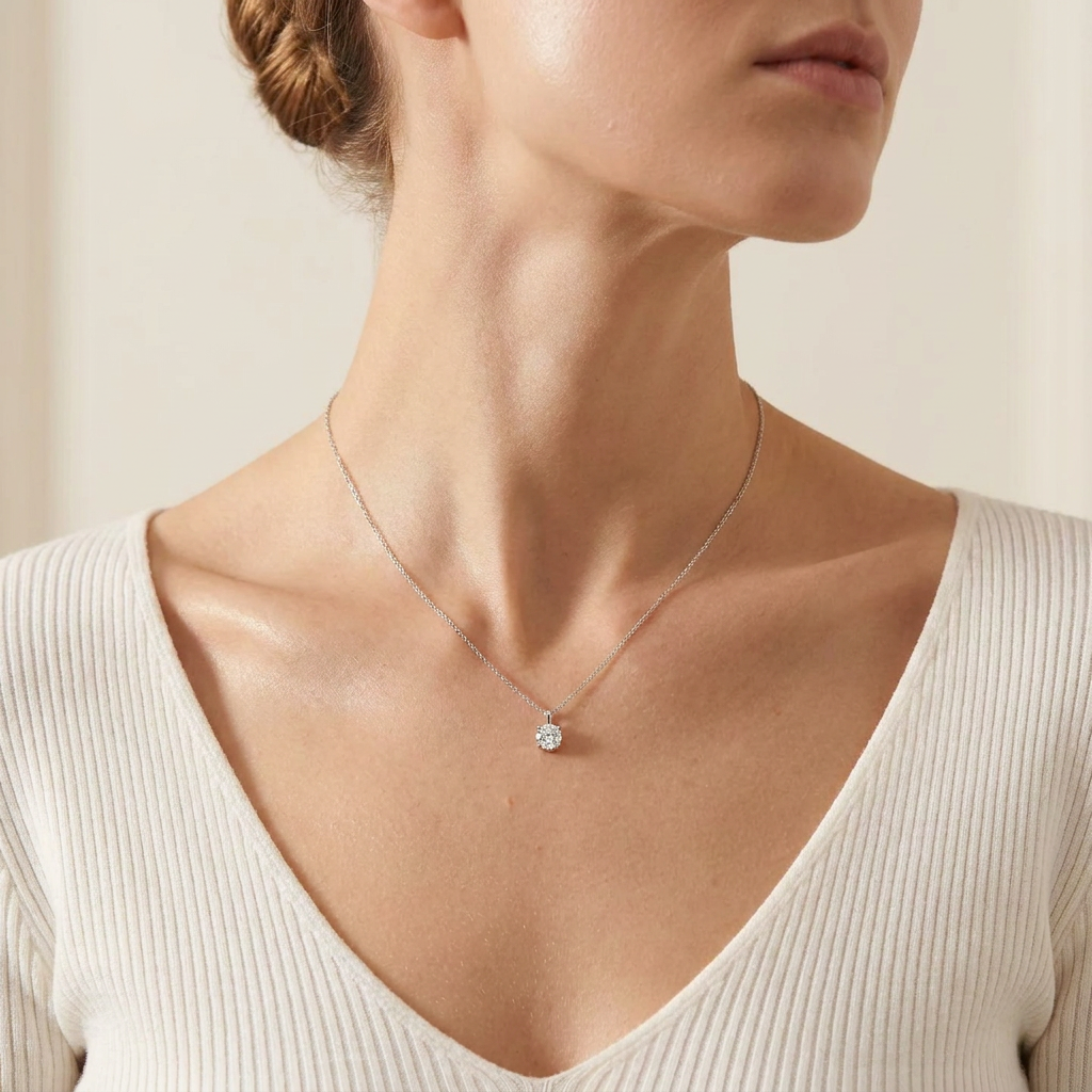 Moissanite 0.33 CT Round Cut Diamond Solitaire Necklace