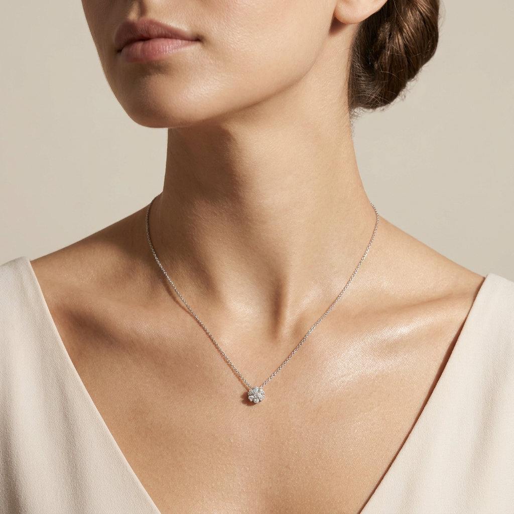Moissanite 0.70 CT Pear & Round Cut Diamond Floral Necklace