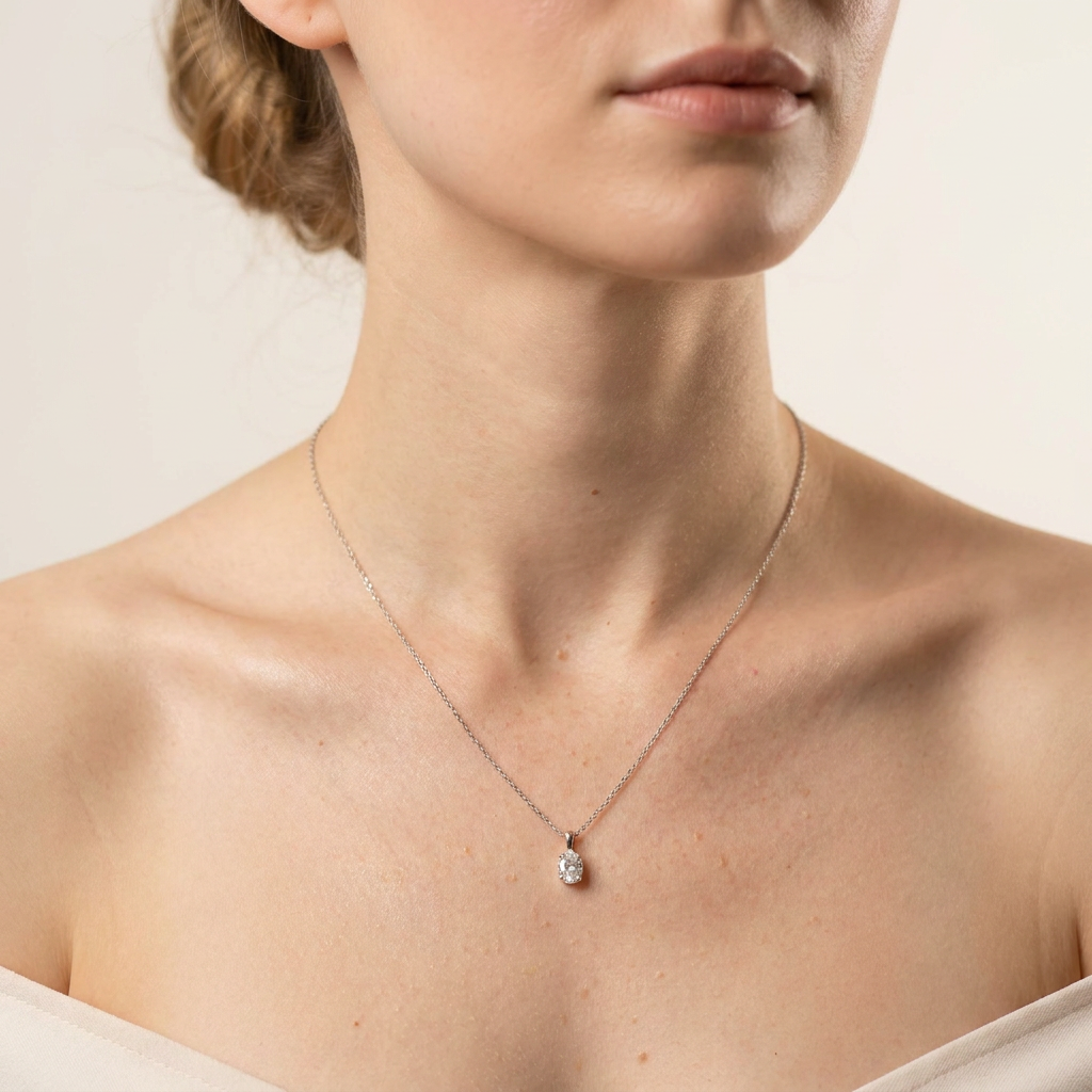 Moissanite 0.25 CT Oval Cut Diamond Solitaire Necklace (V2)