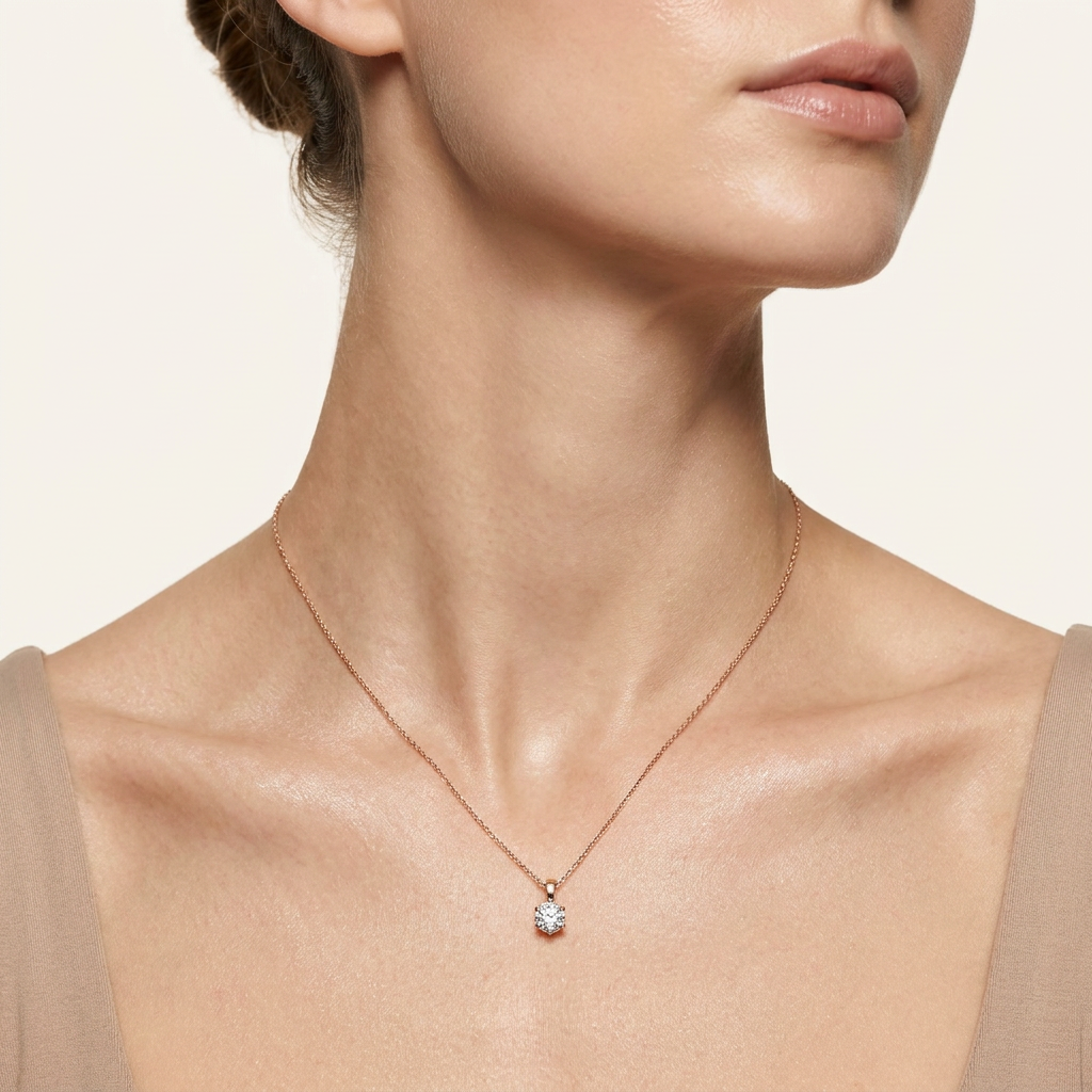 Moissanite 0.75 CT Round Cut Diamond Solitaire Necklace
