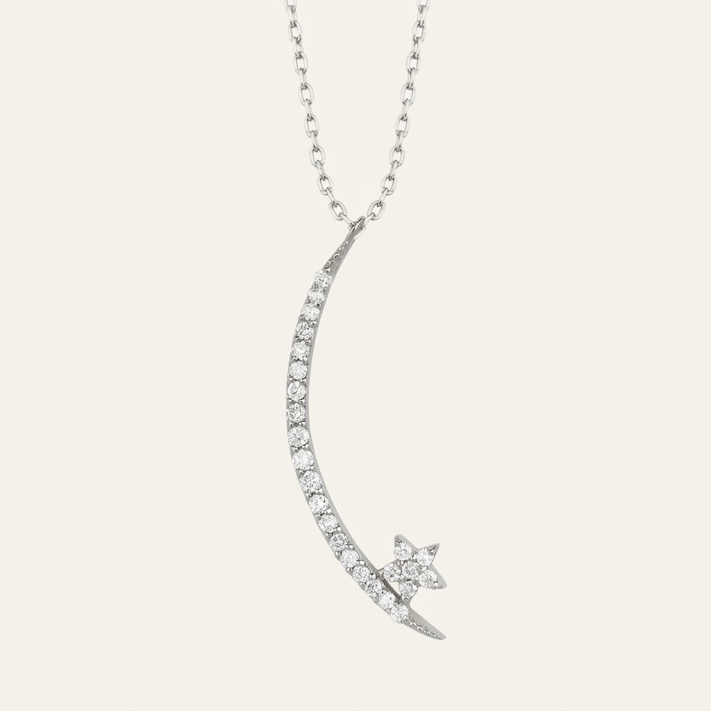 Moissanite 0.50 CT Round Cut Diamond Moon & Star Necklace