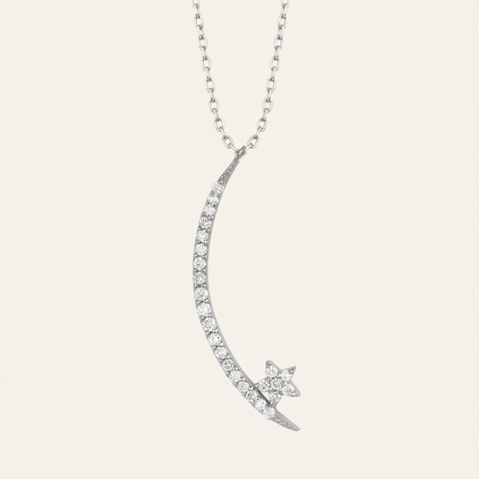 Moissanite 0.50 CT Round Cut Diamond Moon & Star Necklace