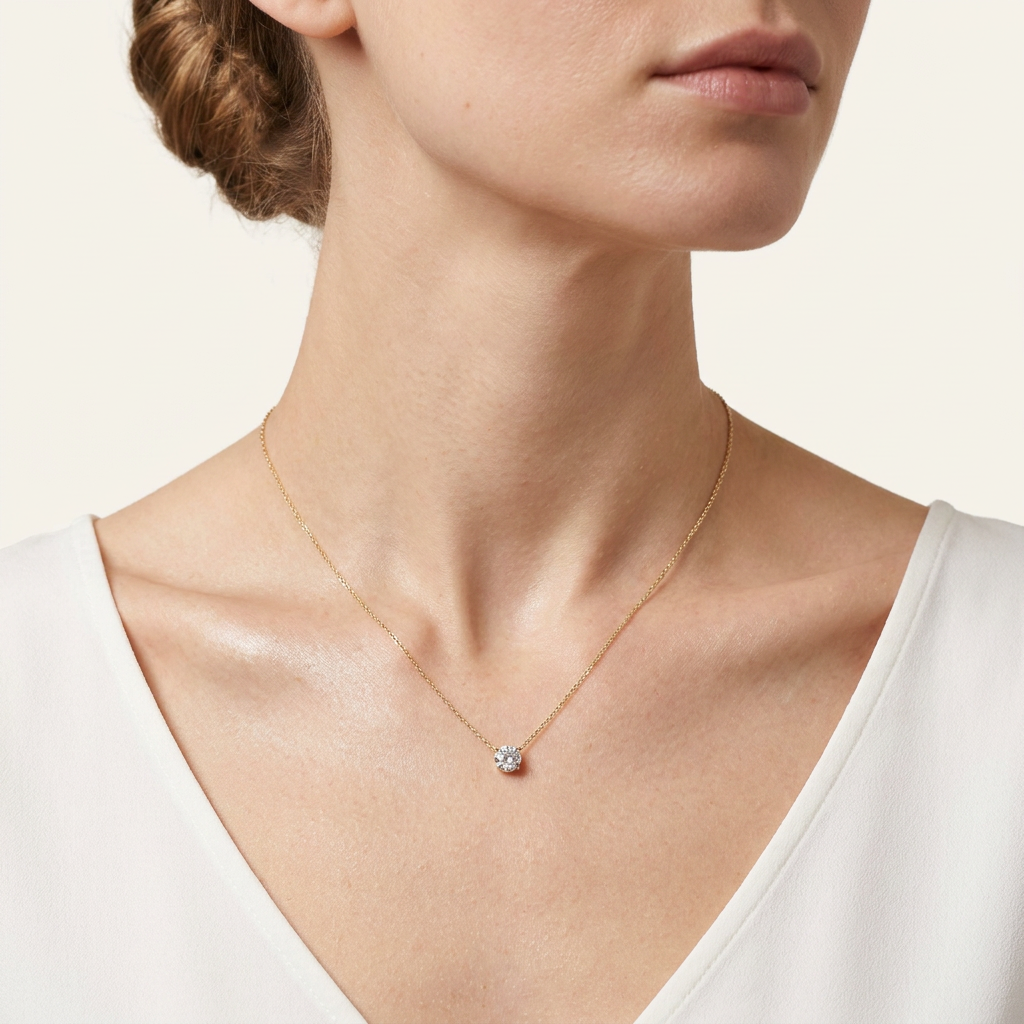 Moissanite 0.25 CT Round Cut Diamond Solitaire Necklace (V2)