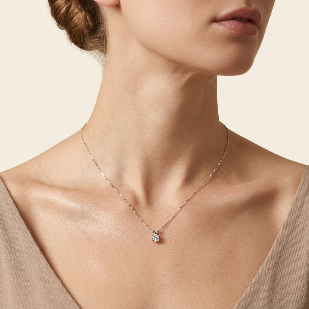 Moissanite 0.25 CT Round Cut Diamond Solitaire Necklace (V1)