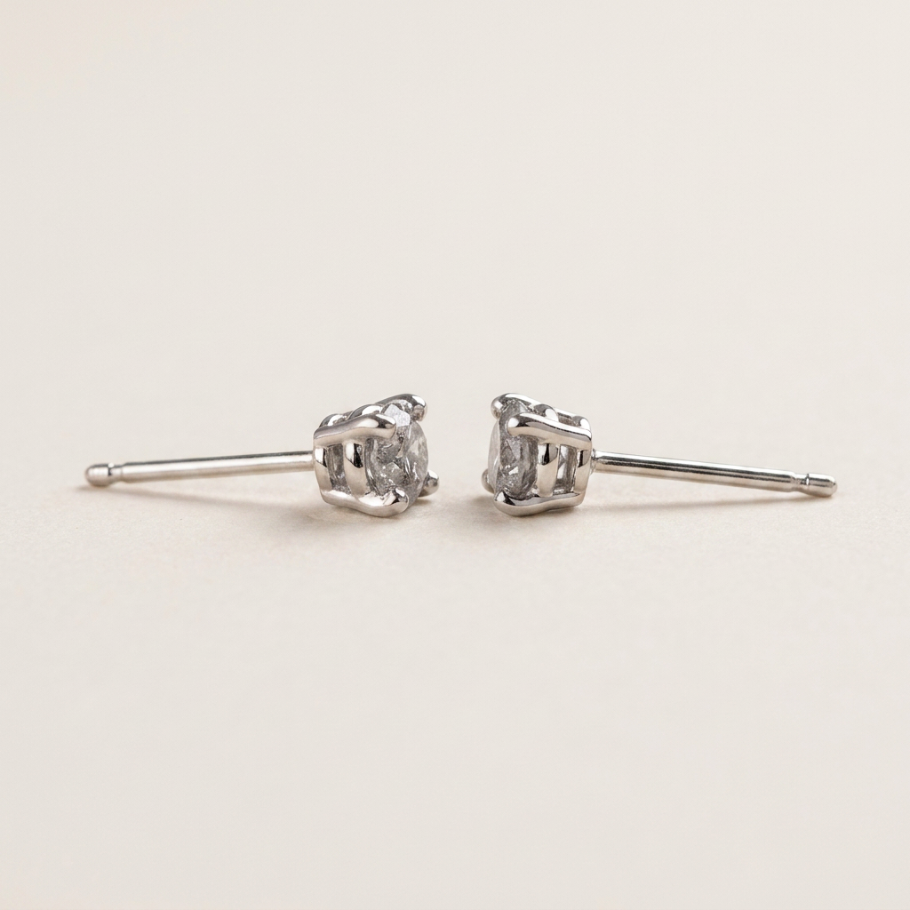 0.80 CT Marquise & Round Cut Salt and Pepper Diamond Stud Earrings