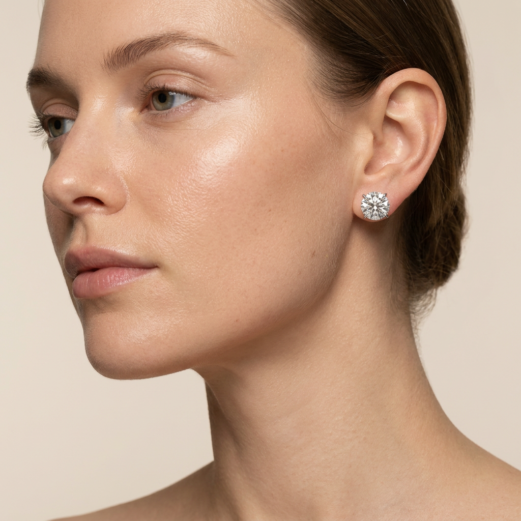 Moissanite 1.00 CT Round Cut Diamond Stud Earring