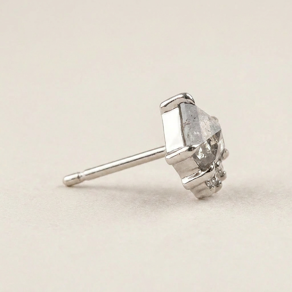 0.63 CT Shield Cut Salt and Pepper Diamond Stud Earrings