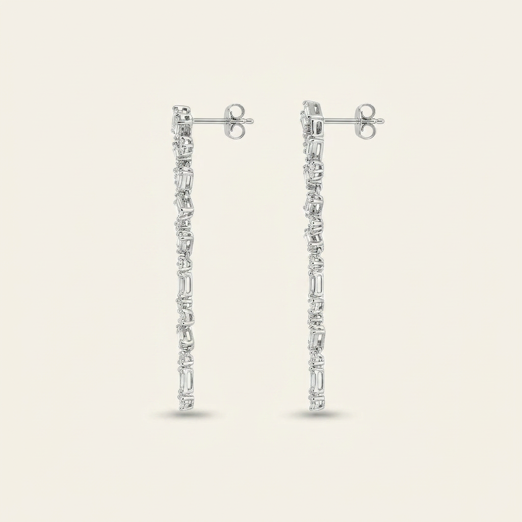 Moissanite 0.77 CT Round & Baguette Cut Diamond Drop Earrings