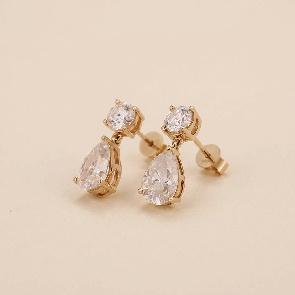 Moissanite 4.00 CT Round & Pear Cut Diamond Drop Earrings