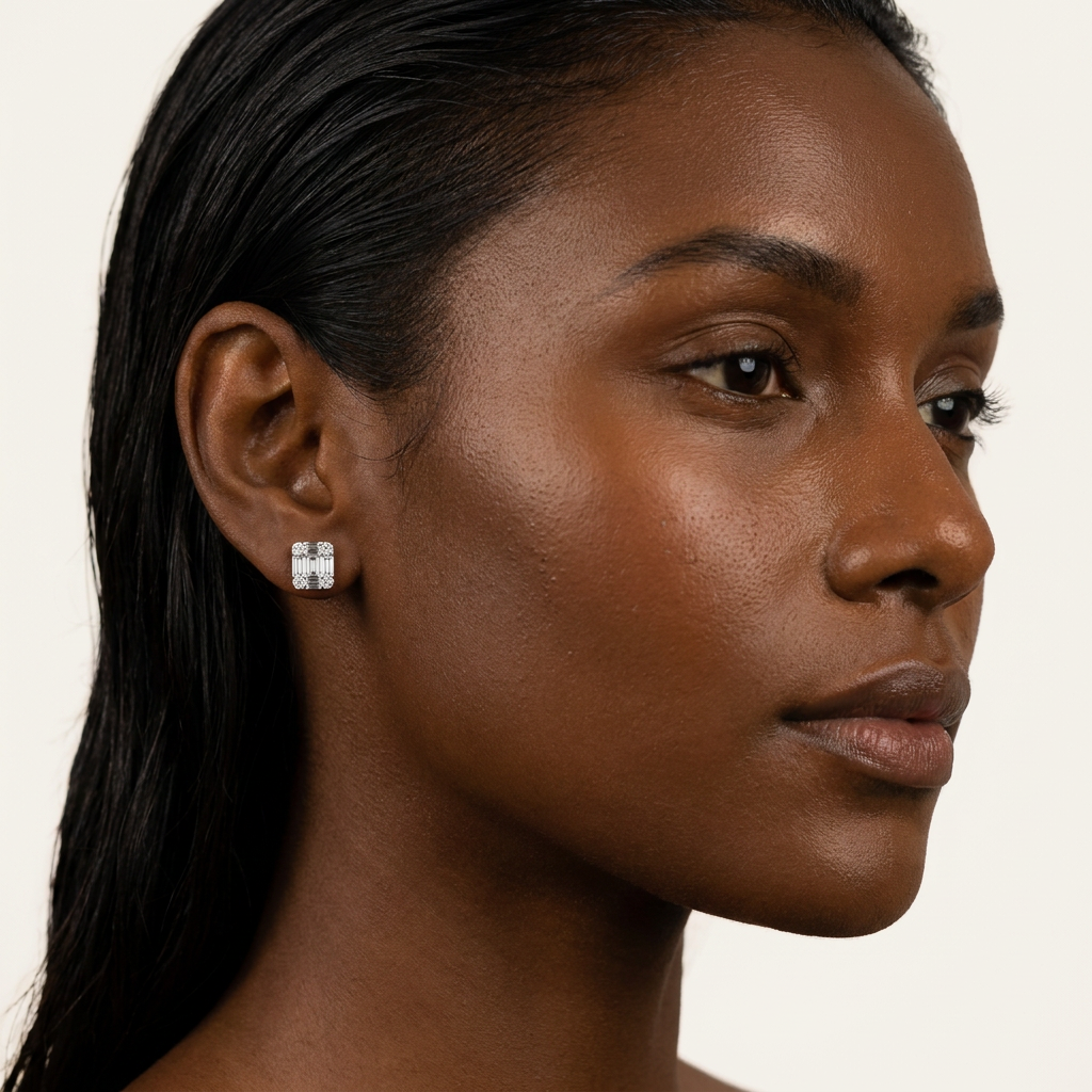 Moissanite 0.99 CT Baguette & Round Cut Diamond Hoop Earrings