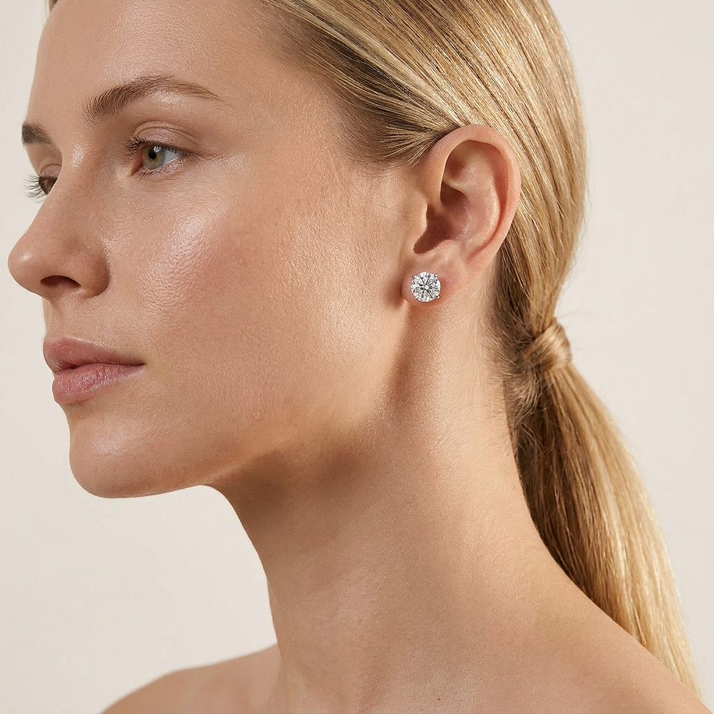 Moissanite 1.00 CT Round Cut Diamond Stud Earrings (V1)