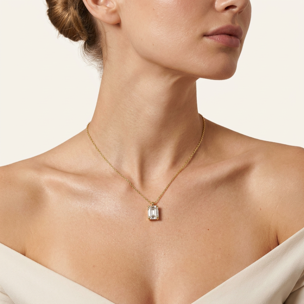 Moissanite 0.25 CT Emerald Cut Diamond Solitaire Necklace (V1)