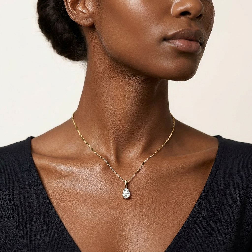 Moissanite 0.20 CT Pear Cut Diamond Solitaire Necklace