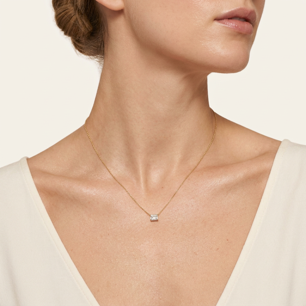 Moissanite 0.25 CT Emerald Cut Diamond East-West Necklace (V1)
