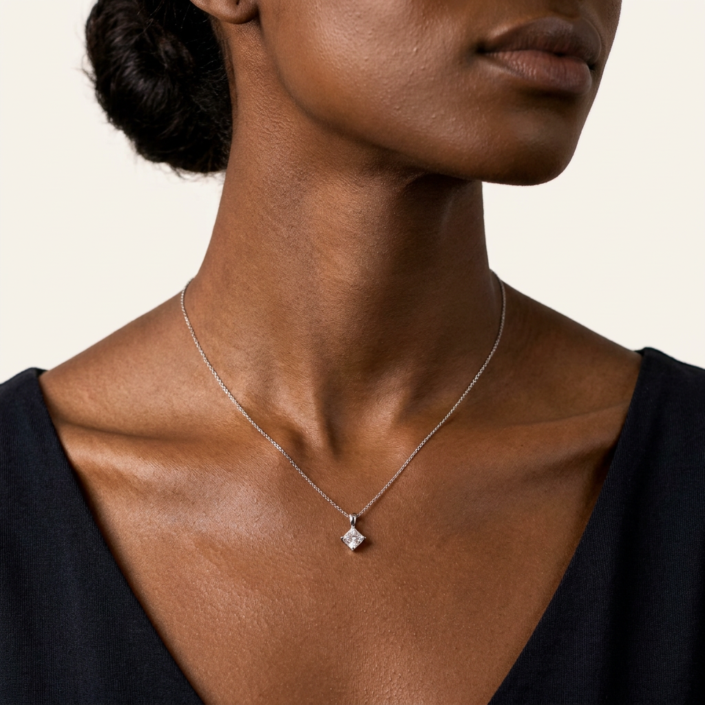 Moissanite 0.40 CT Princess Cut Diamond Solitaire Necklace