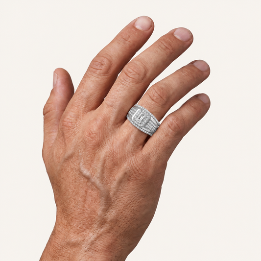 Lab Grown Diamond 2.00 CT Emerald Cut Halo Side Stone Men's Ring