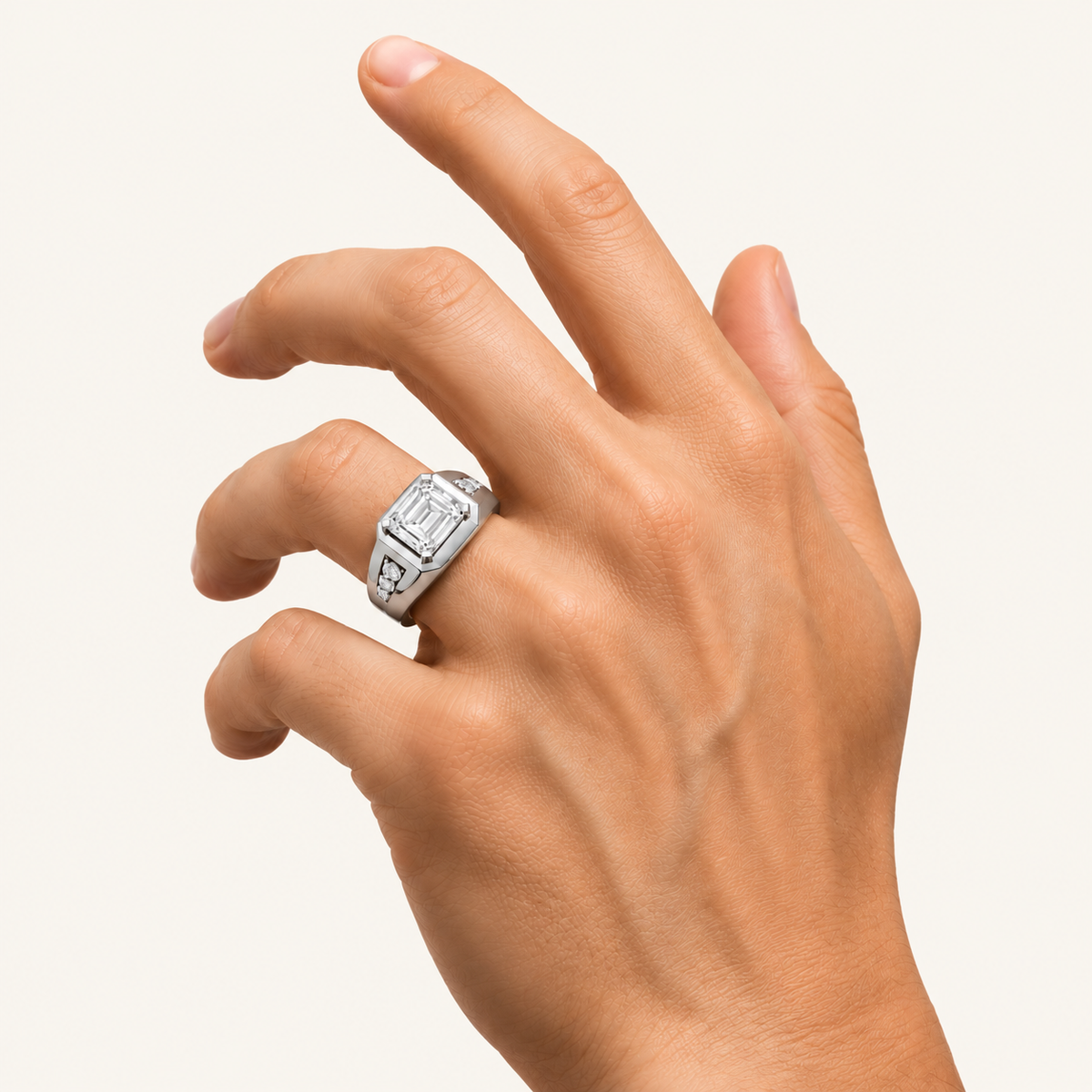 Lab Grown Diamond 3.50 CT Emerald Cut Side Stone Men's Ring