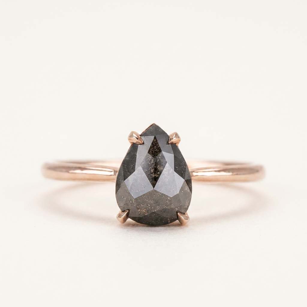 1.50 CT Pear Cut Salt and Pepper Diamond Solitaire Ring (V-Artdeco)