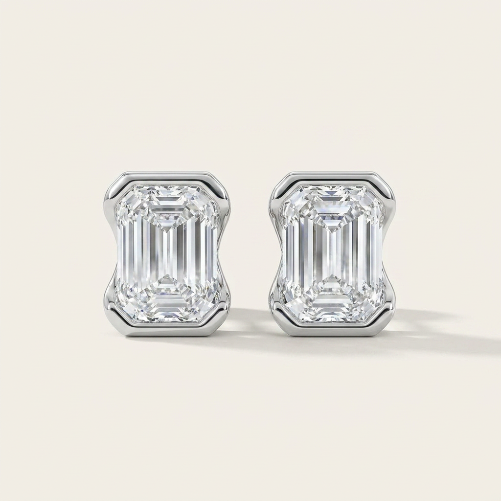 Moissanite 1.00 CT Emerald Cut Diamond Stud Earrings (V1)