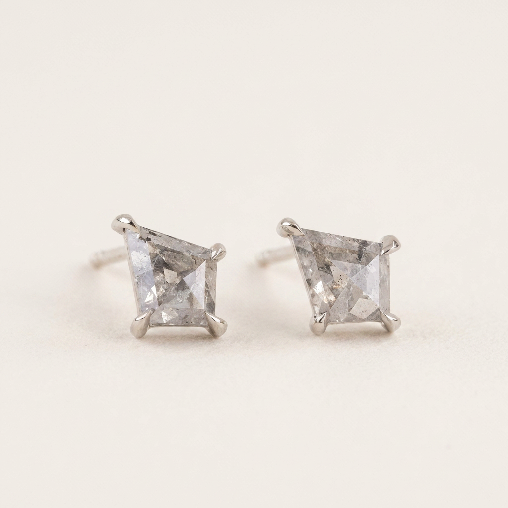 0.61 CT Kite Cut Salt and Pepper Diamond Stud Earrings (V2)