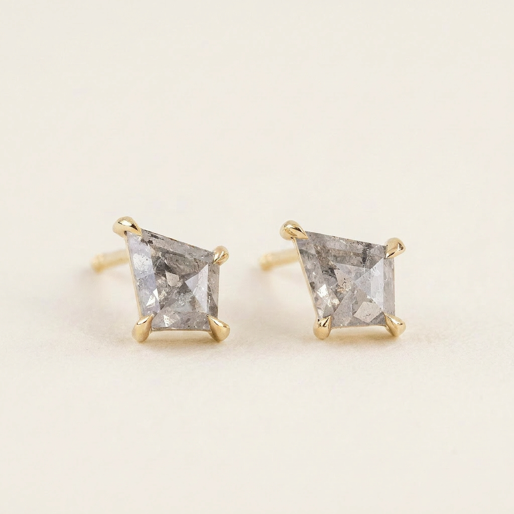 0.61 CT Kite Cut Salt and Pepper Diamond Stud Earrings (V2)