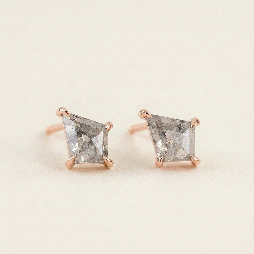 0.61 CT Kite Cut Salt and Pepper Diamond Stud Earrings (V2)
