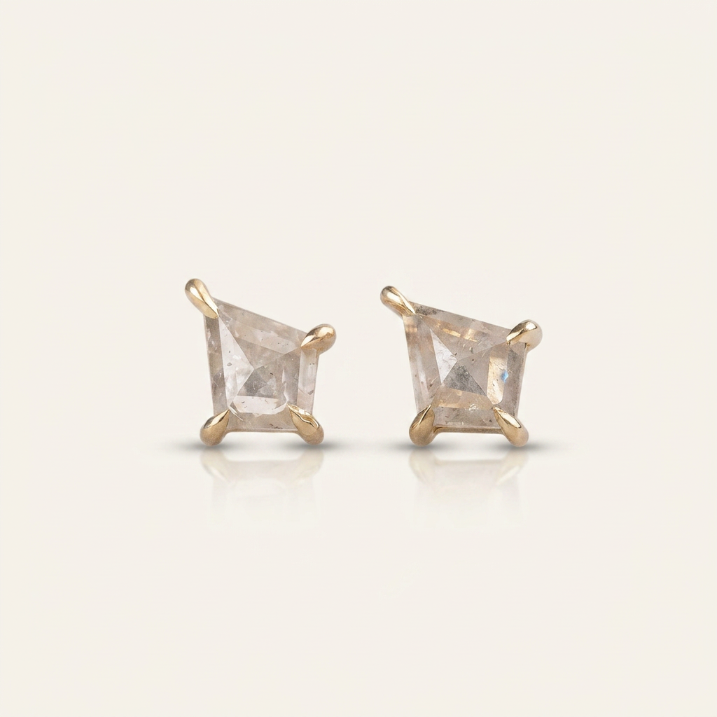 0.31 CT Kite Cut Salt and Pepper Diamond Stud Earrings