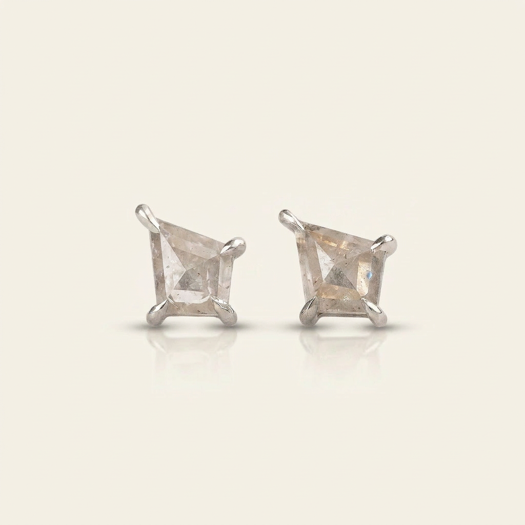 0.31 CT Kite Cut Salt and Pepper Diamond Stud Earrings
