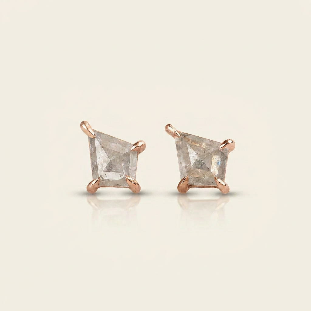 0.31 CT Kite Cut Salt and Pepper Diamond Stud Earrings