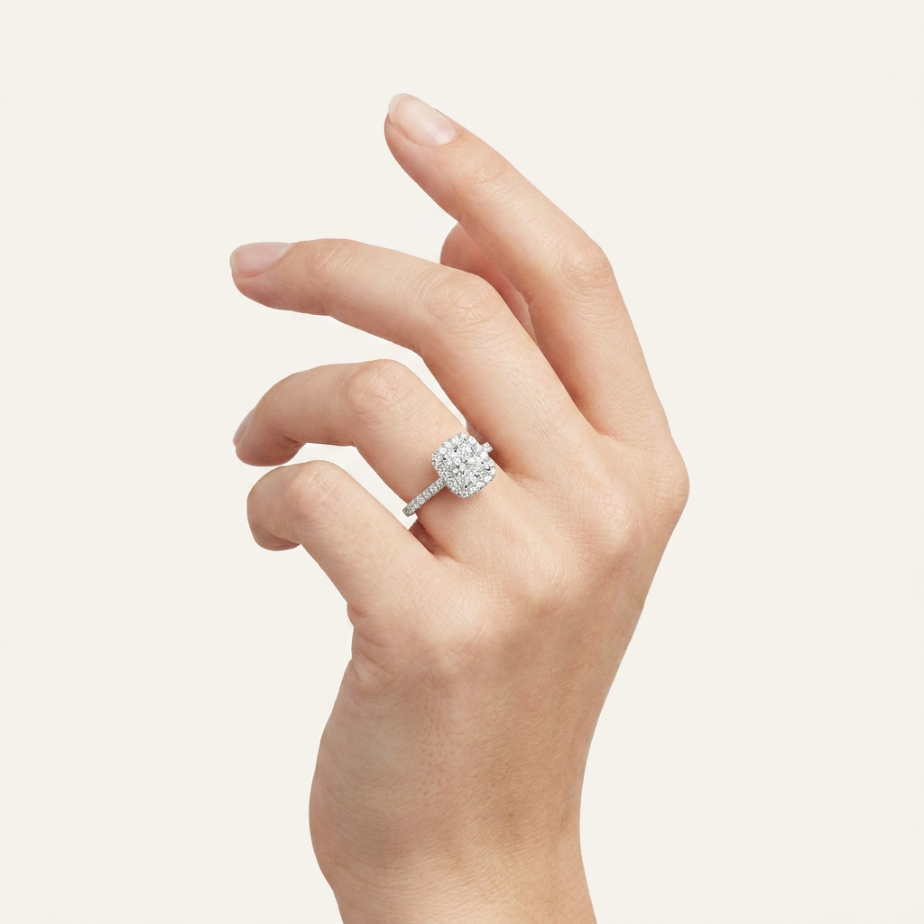 Moissanite 1.45 CT Radiant Cut Diamond Halo Ring
