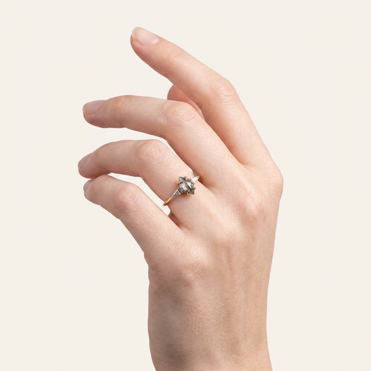 1.20 CT Kite & Tapered Baguette Cut Salt and Pepper Diamond Three Stone Ring