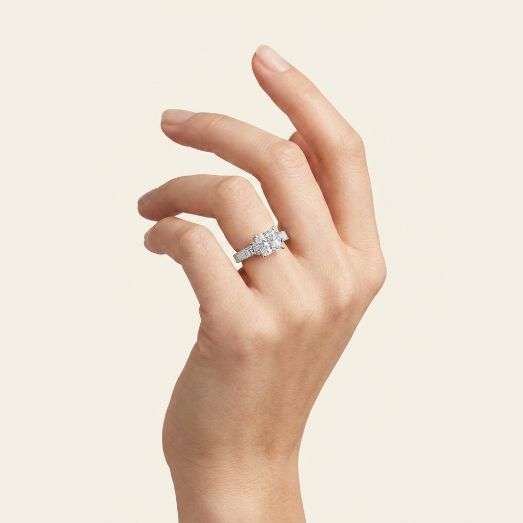 Moissanite 4.63 CT Princess & Baguette Cut Diamond Cluster Ring