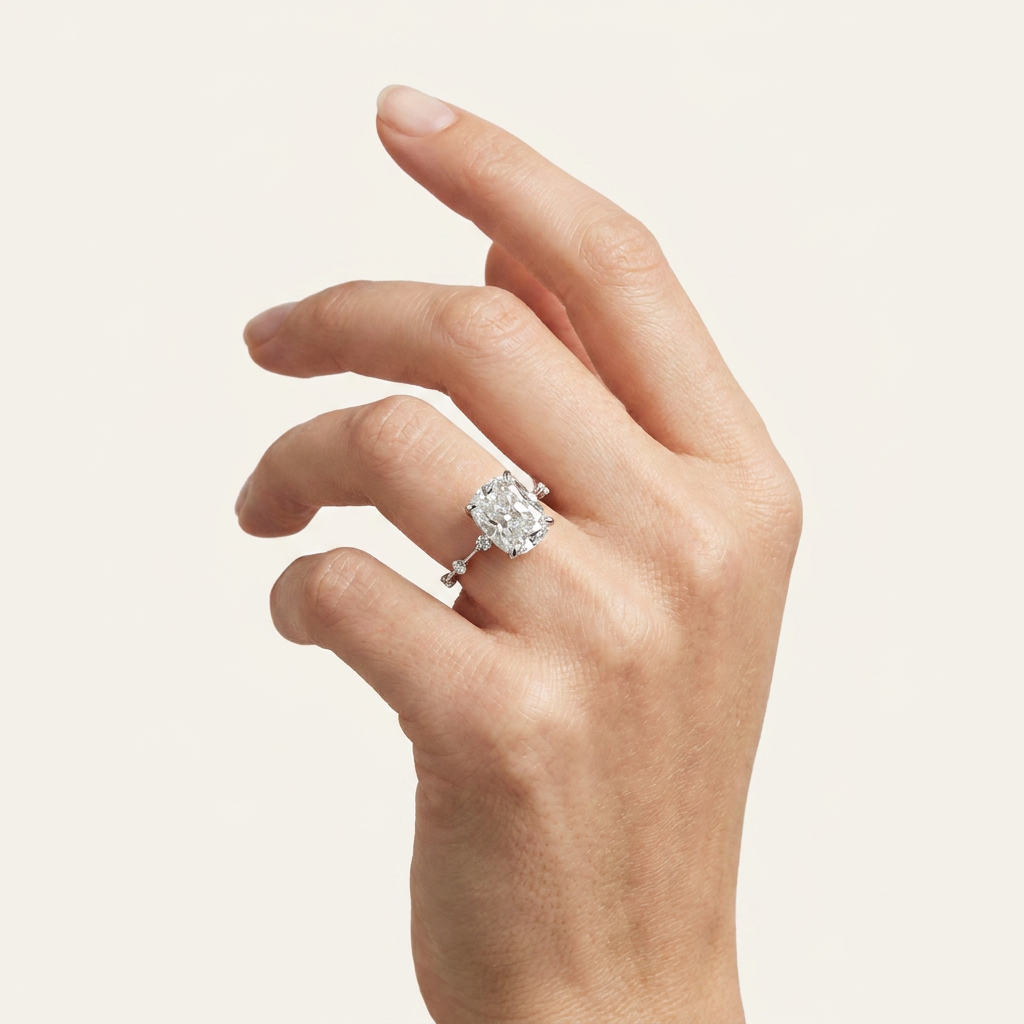 Moissanite 5.00 CT Cushion & Round Cut Diamond Solitaire Ring
