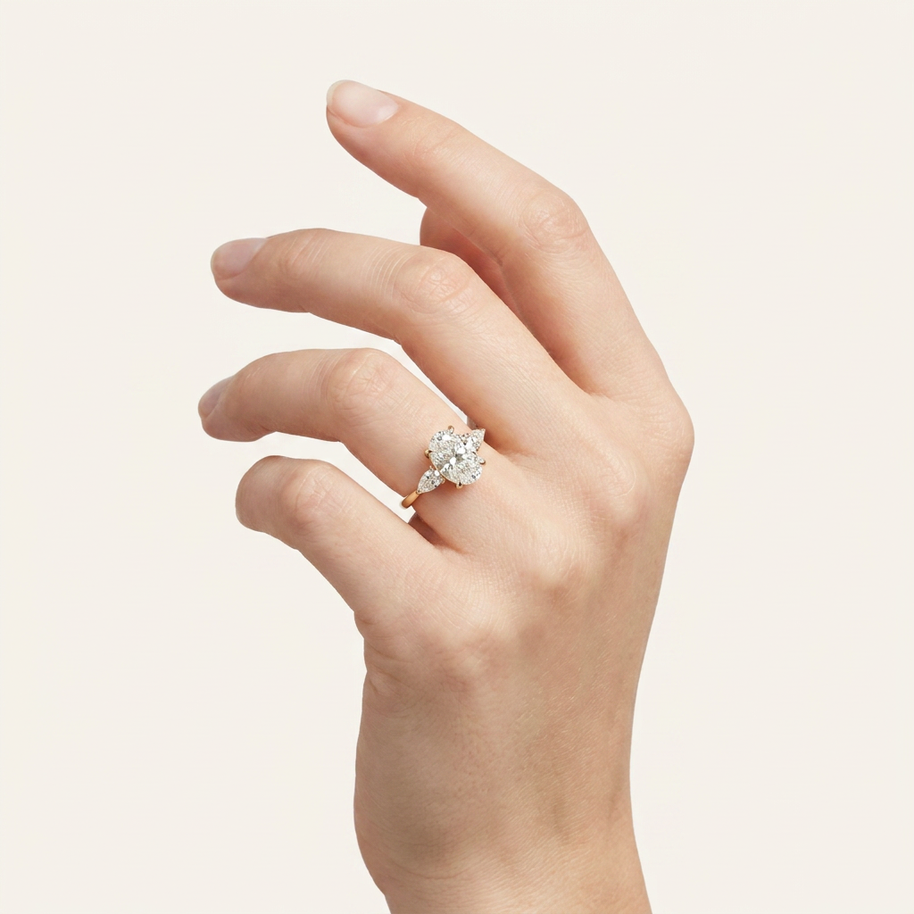 Moissanite 2.00 CT Oval & Pear Cut Diamond Three Stone Ring