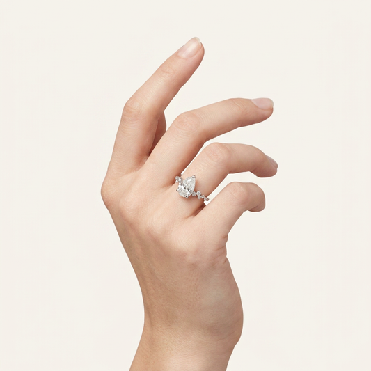 Moissanite 2.00 CT Pear & Round Cut Diamond Solitaire Ring