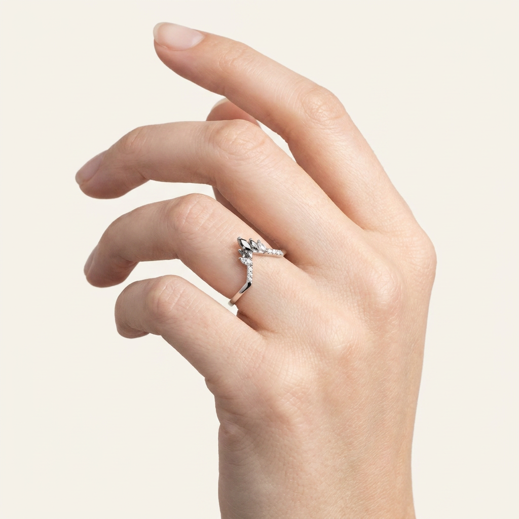 0.35 CT Marquise & Round Cut Salt and Pepper Diamond Ring