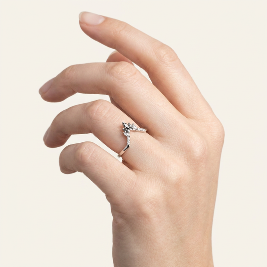 0.35 CT Marquise & Round Cut Salt and Pepper Diamond Ring