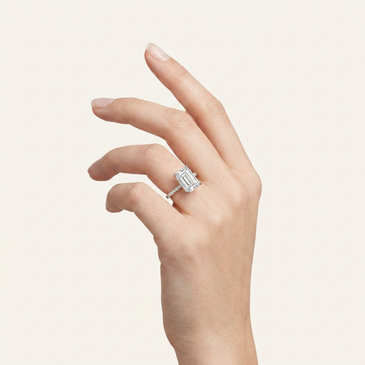 Moissanite 5.00 CT Emerald & Round Cut Diamond Solitaire Ring
