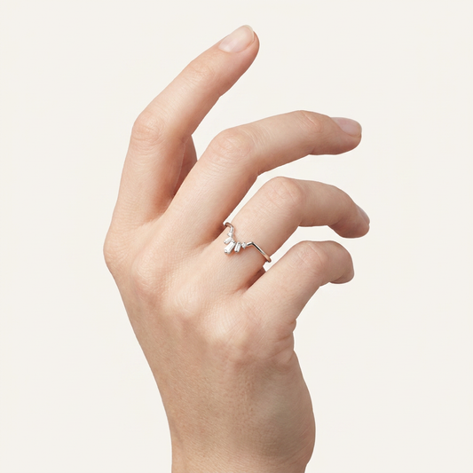 Moissanite 0.25 CT Baguette & Round Cut Diamond Ring (V-Gothic)