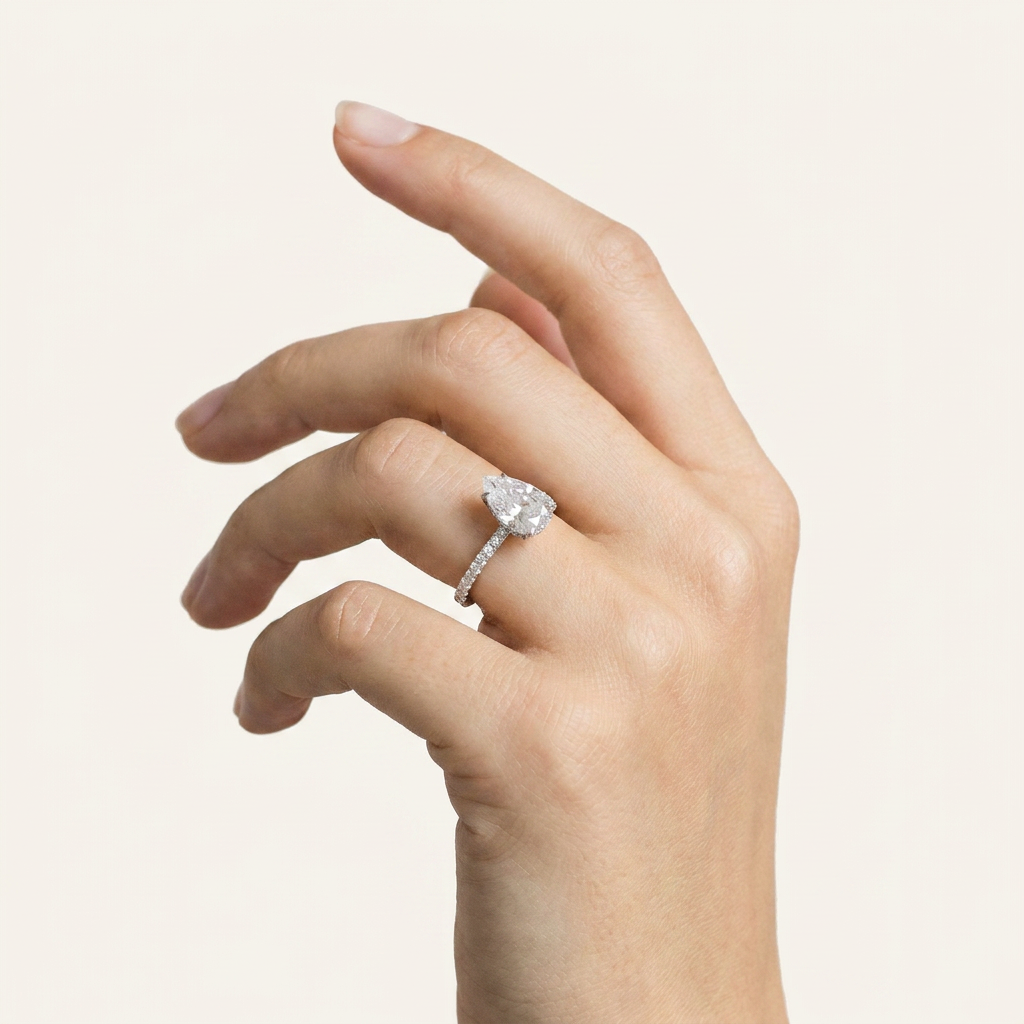 Moissanite 2.10 CT Pear Cut Diamond Solitaire Ring