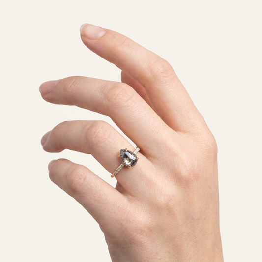 1.60 CT Pear Cut Salt and Pepper Diamond Solitaire Ring