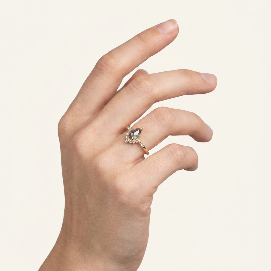 1.55 CT Pear & Round Cut Salt and Pepper Diamond Cluster Ring