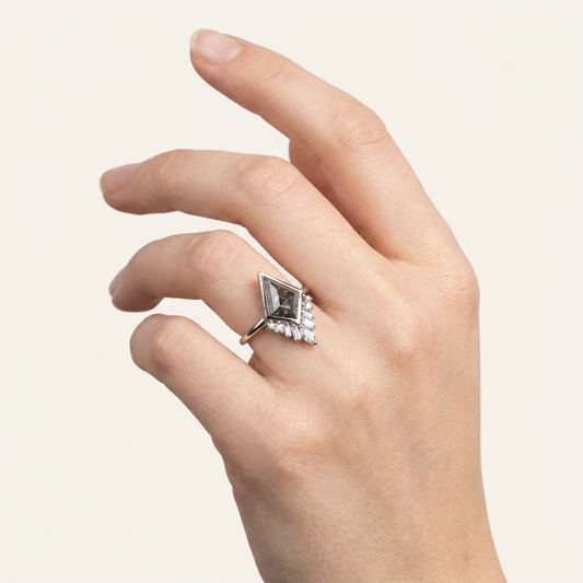 1.90 CT Kite & Round Cut Salt and Pepper Diamond Cluster Ring