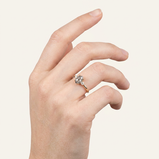 1.35 CT Hexagon & Round Cut Salt and Pepper Diamond Three Stone Ring