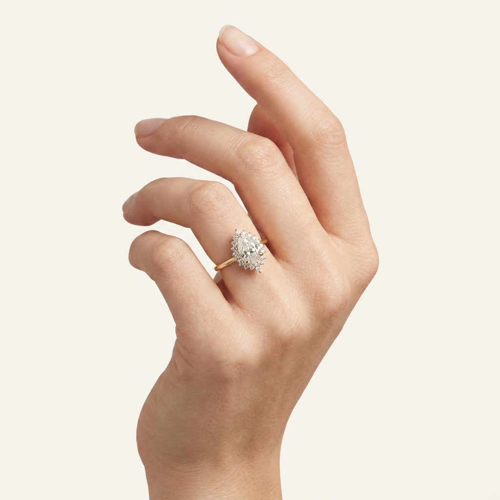 Moissanite 3.00 CT Pear & Round Cut Diamond Halo Ring
