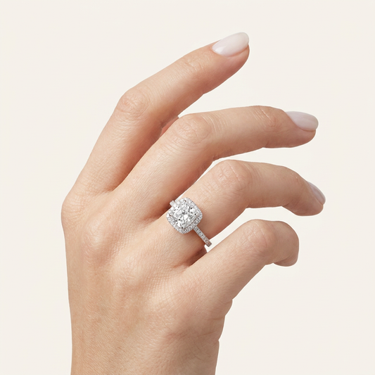Moissanite 1.50 CT Cushion Cut Diamond Halo Ring
