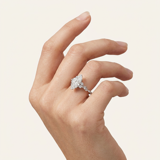 Lab Grown 1.50 CT Marquise Cut Diamond Leaf Accent Solitaire Ring