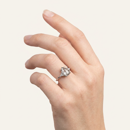 1.70 CT Pear & Triangle Cut Salt and Pepper Diamond Three Stone Ring