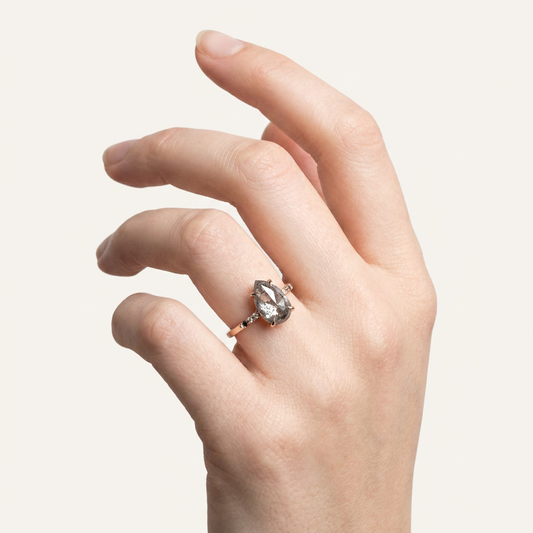 1.25 CT Pear Cut Salt and Pepper Diamond Solitaire Ring (V1)