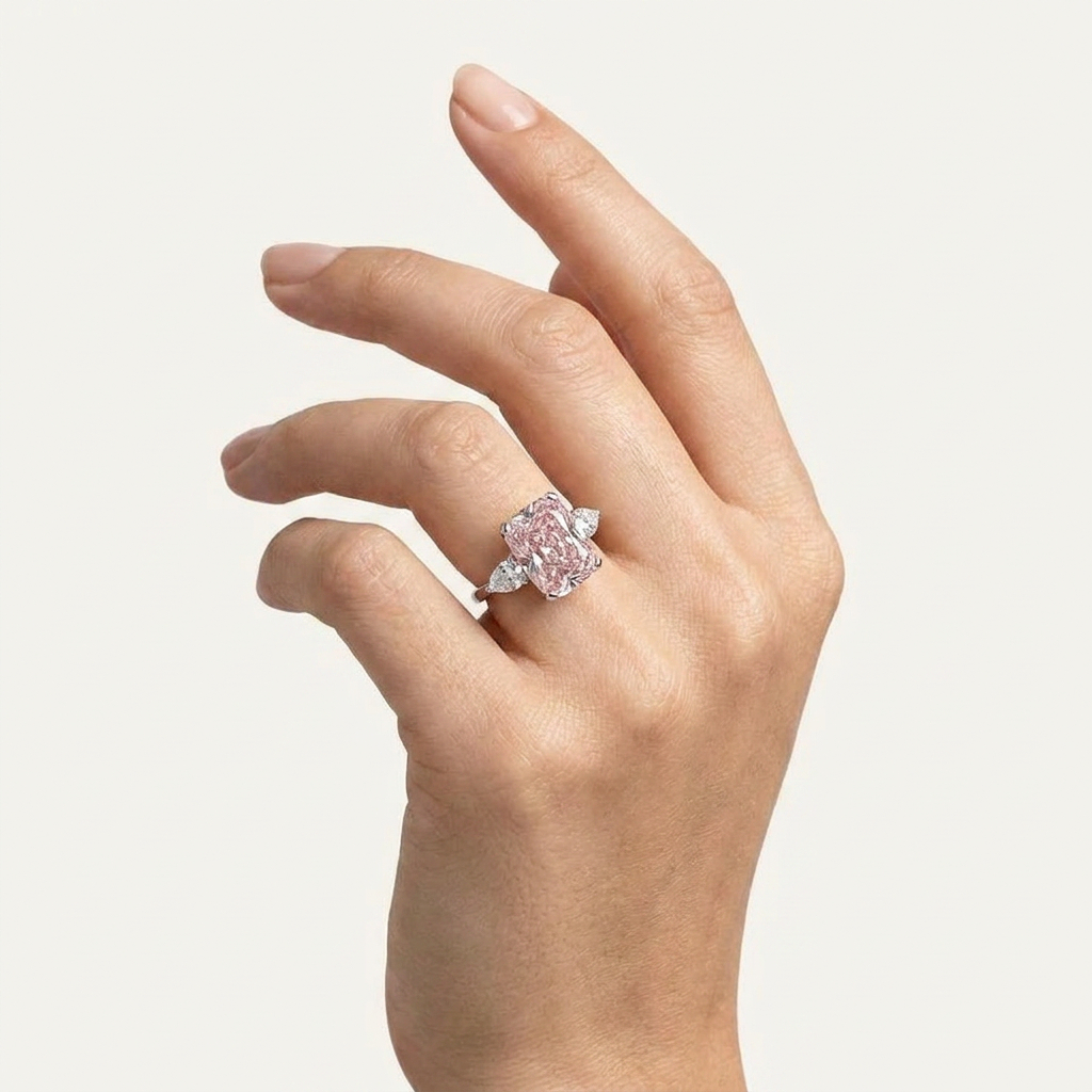 Lab Grown 5.00 CT Cushion Cut Diamond Three Stone Ring